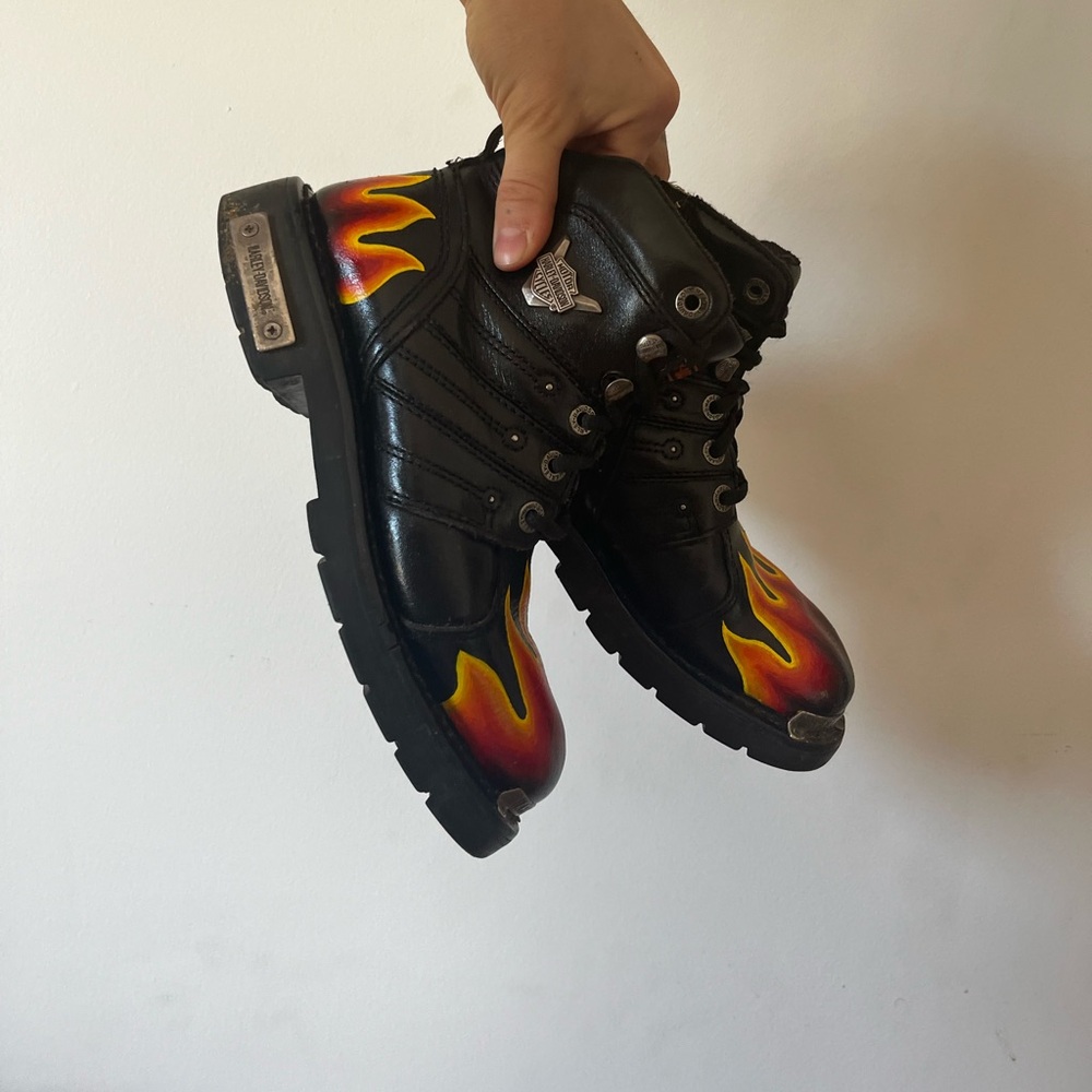 Painted vintage Harley Davidson moto boots